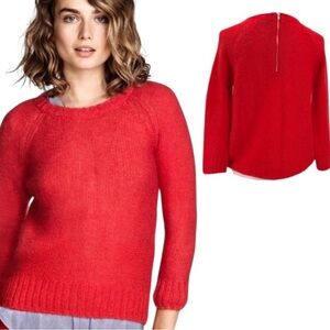 H&M Mohair Blend Vibrant Red Crew Neck Sweater 3/4 Sleeve